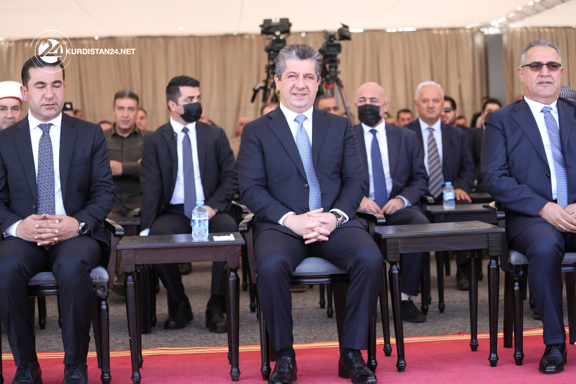 Kurdistan Region Prime Minister Masrour Barzani (center) during the laying-the-foundation ceremony of a number of projects in Duhok province's Zakho Independent Administration, Sept. 27, 2022. (Photo: Islam Hero/Kurdistan 24)